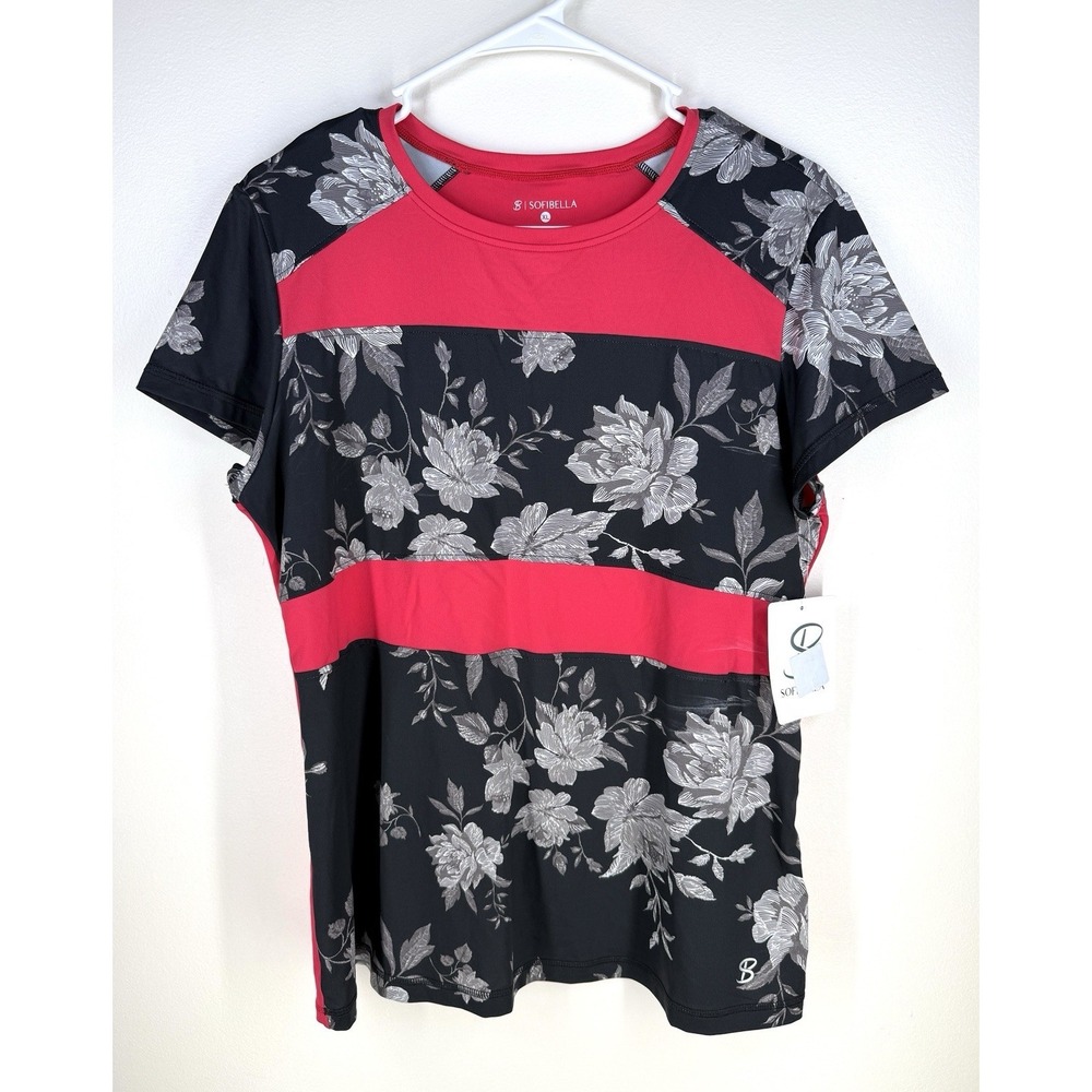 sofibella tennis Shirt Women's XL Floral Color Block New UPF 50 Stretch Top Tee